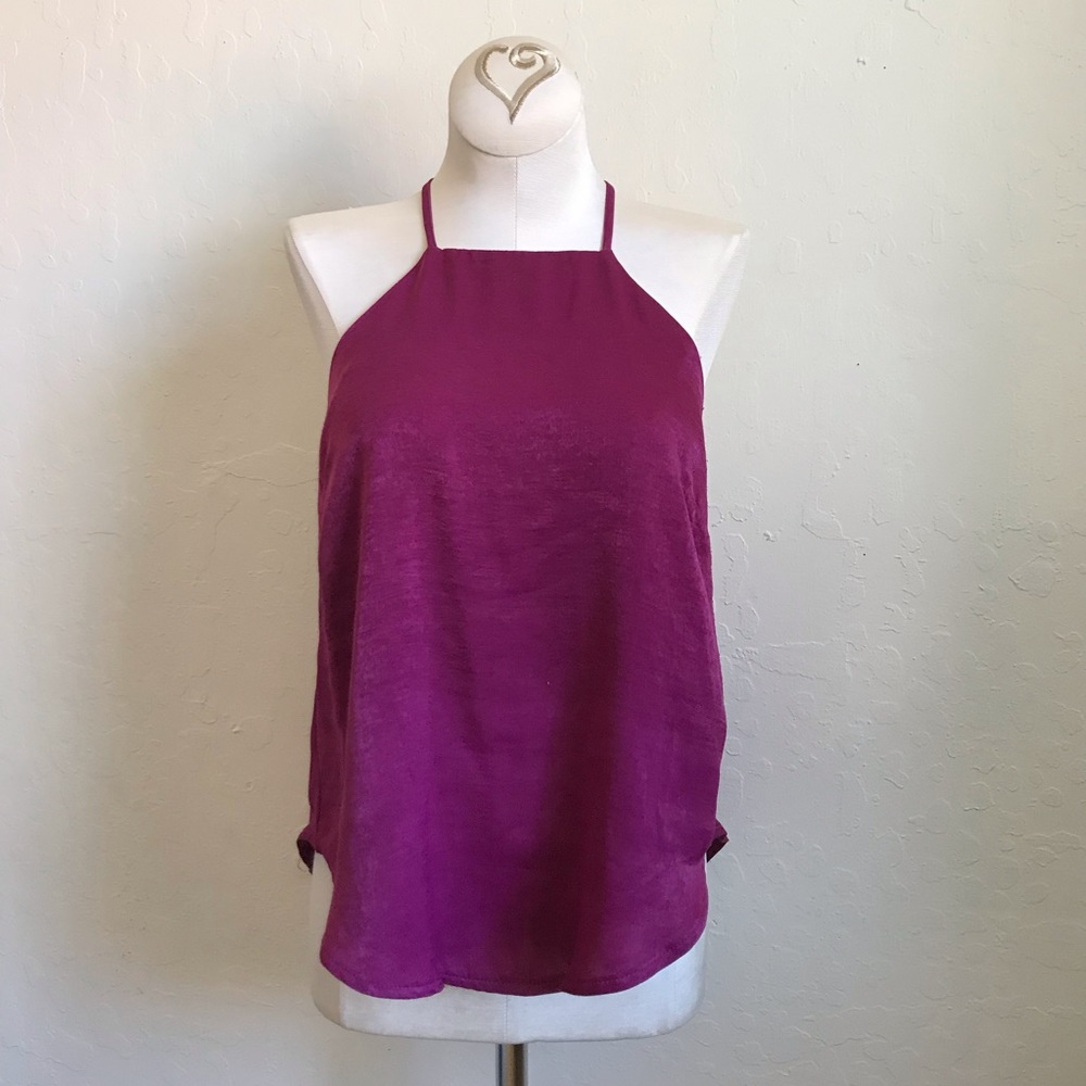 Astr The Label Magenta Halter Neck Tank Top